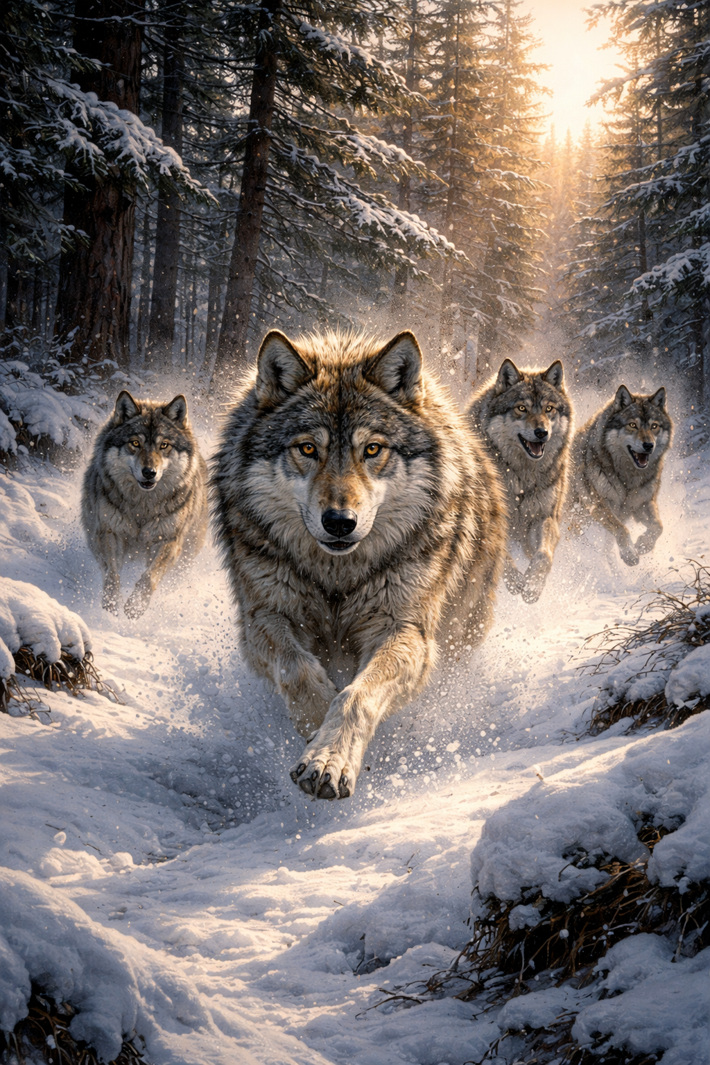 Photorealistic painting of a wolf